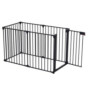 150 Adjustable Safety Gate 6 Panels Play Yard Metal Doorways Fireplace Fence Christmas Tree Fence G (Option: Black)