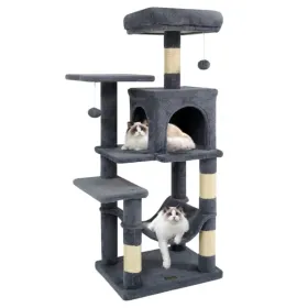 44" Multi-Level Cat Tree With Spacious Top Perch, 2-Door Condo & Hammock For Indoor Cats -Gray (Option: Defaulttitle)