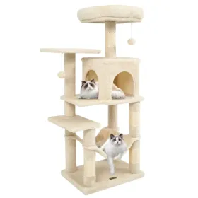 44" Multi-Level Cat Tree With Spacious Top Perch, 2-Door Condo & Hammock For Indoor Cats -Beige (Option: Defaulttitle)